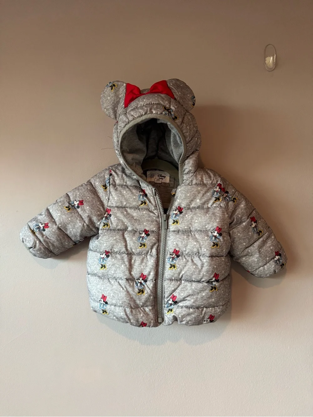Baby Gap X Disney Baby Minnie Mouse Bow Hood Puffer Coat Jacket Size 6-12 months